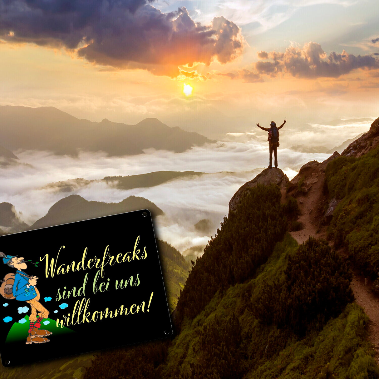 Wanderfreaks sind bei uns willkommen Metallschild in 15x20 cm