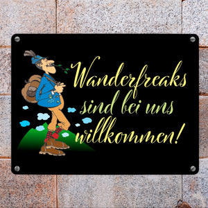 Wanderfreaks sind bei uns willkommen Metallschild in 15x20 cm
