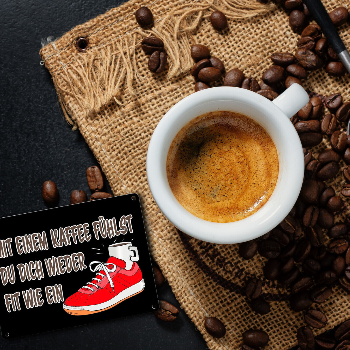 Mit Kaffee fühlst du dich fit Metallschild in 15x20 cm