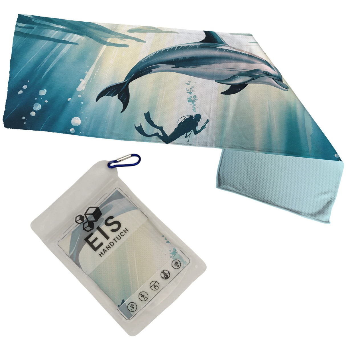 Unterwasserwelt Delfin und Taucher Eishandtuch für Taucherfans