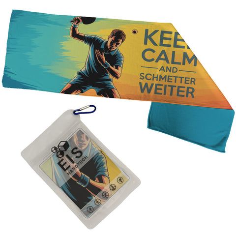 Tischtennis Silhouette Eishandtuch - Keep Calm and schmetter weiter