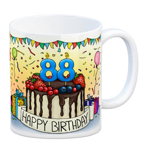 88. Geburtstag Tasse mit Kuchen und Geschenk und Anhänger: zum 32142. Tag