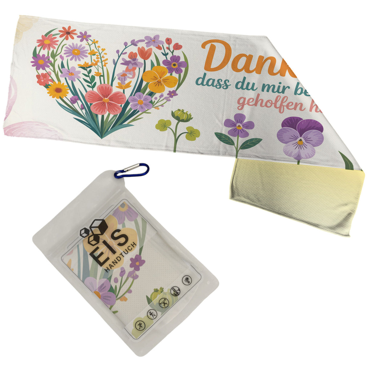 Danke Erzieher Eishandtuch mit Herz aus Wildblumen Dankes-Motiv