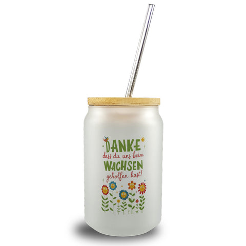 Danke dass du uns beim Wachsen geholfen hast! Trinkglas mit Bambusdeckel für Erzieher und Lehrer
