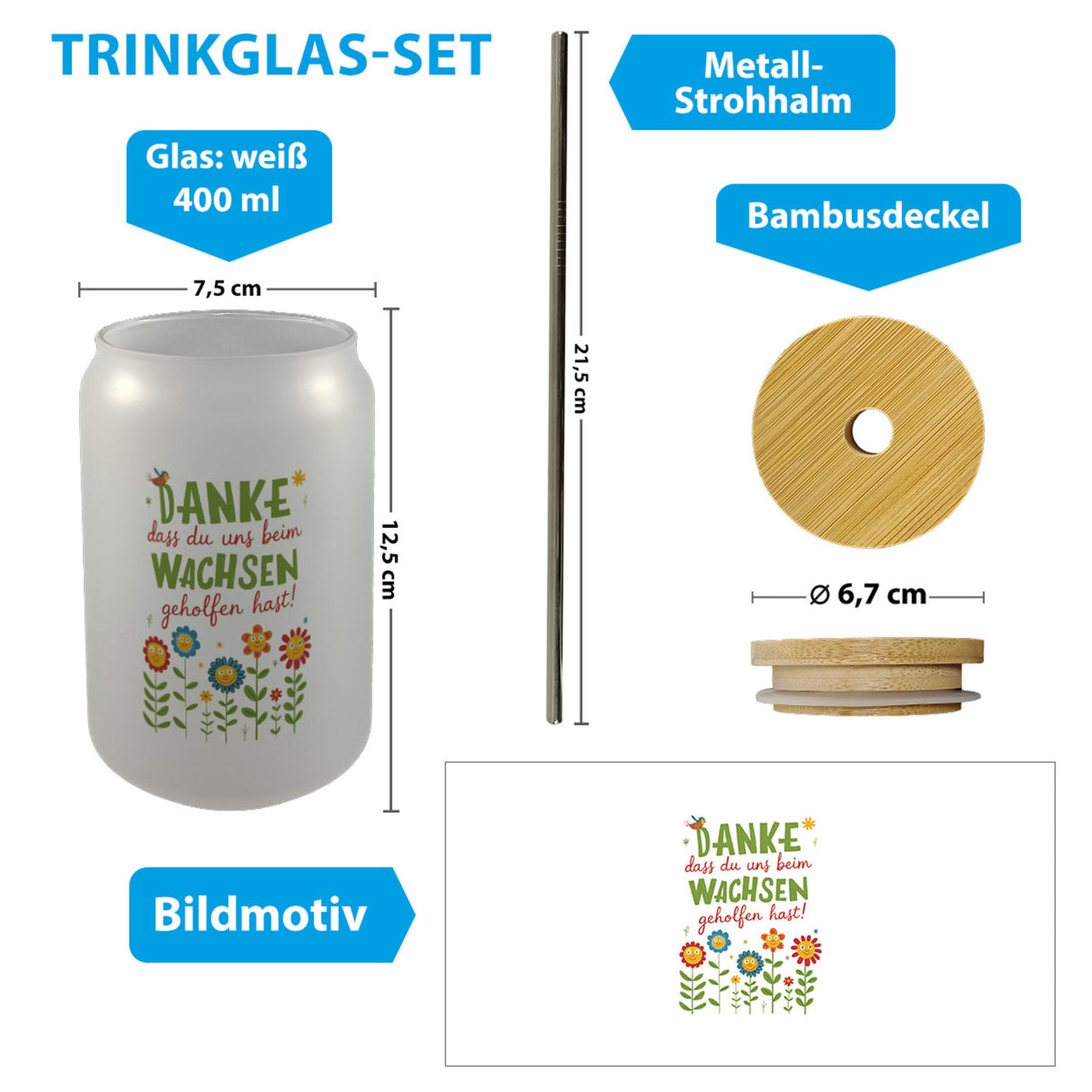 Danke dass du uns beim Wachsen geholfen hast! Trinkglas mit Bambusdeckel für Erzieher und Lehrer