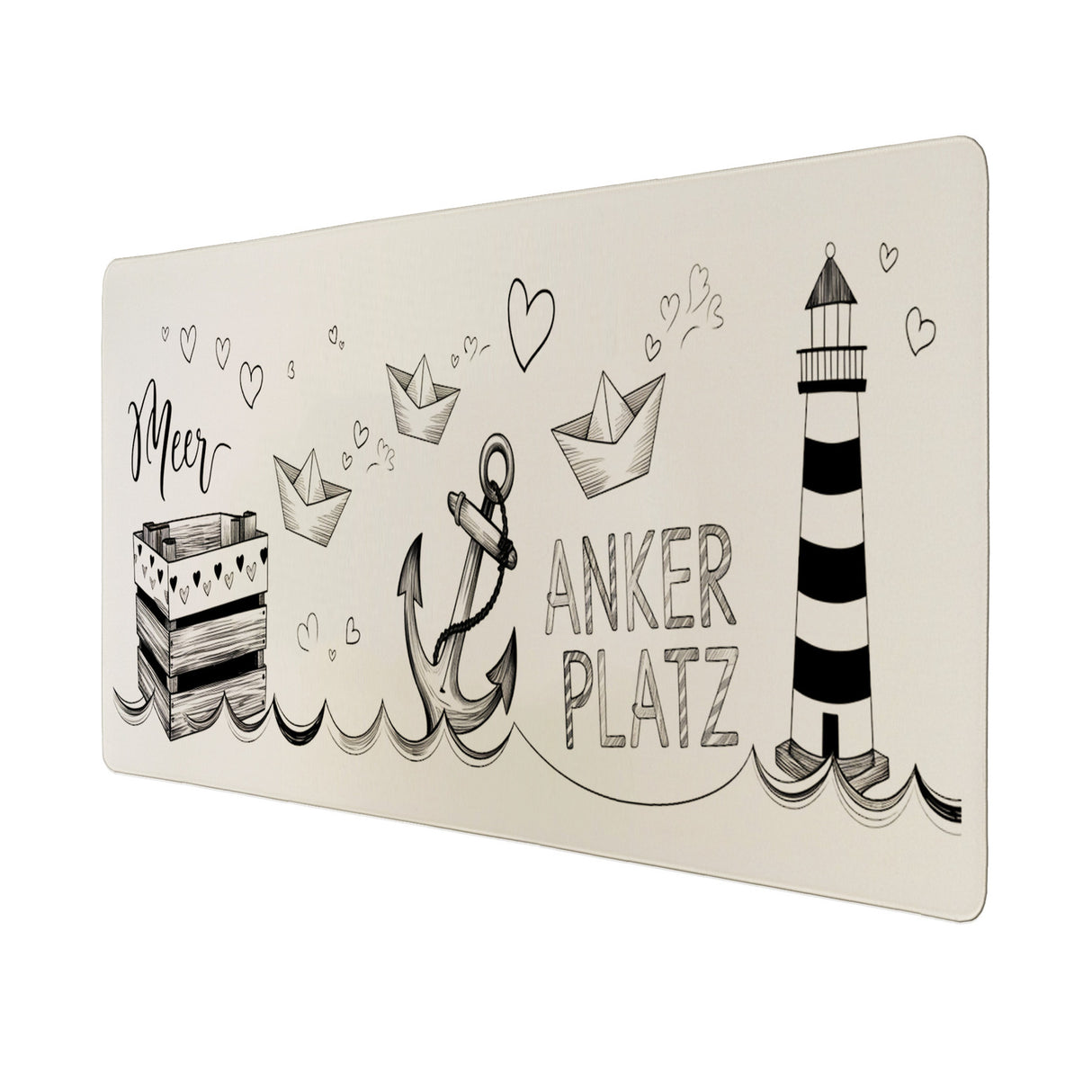 Maritim ANKER PLATZ Schreibtischunterlage 69x31cm XXL Mauspad mit Herzmotiven