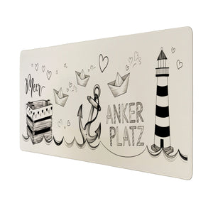 Maritim ANKER PLATZ Schreibtischunterlage 69x31cm XXL Mauspad mit Herzmotiven