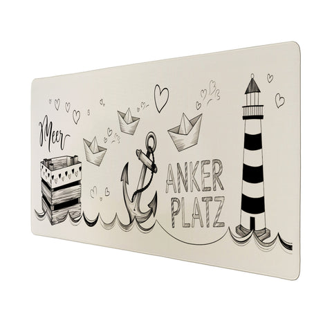 Maritim ANKER PLATZ Schreibtischunterlage 69x31cm XXL Mauspad mit Herzmotiven