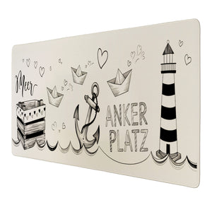 Maritim ANKER PLATZ Schreibtischunterlage 69x31cm XXL Mauspad mit Herzmotiven