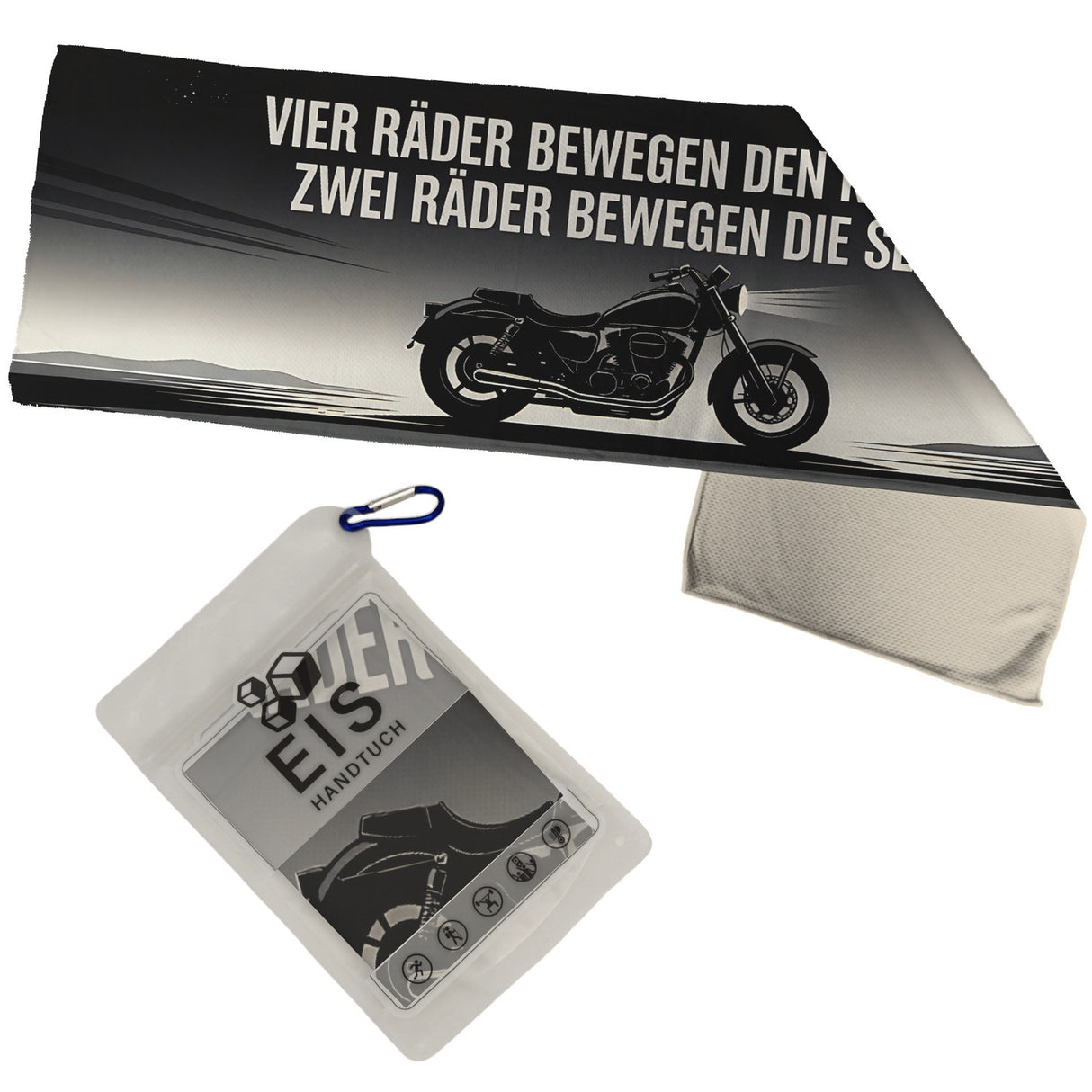 Biker-Motiv Eishandtuch mit Spruch für Motorradfans