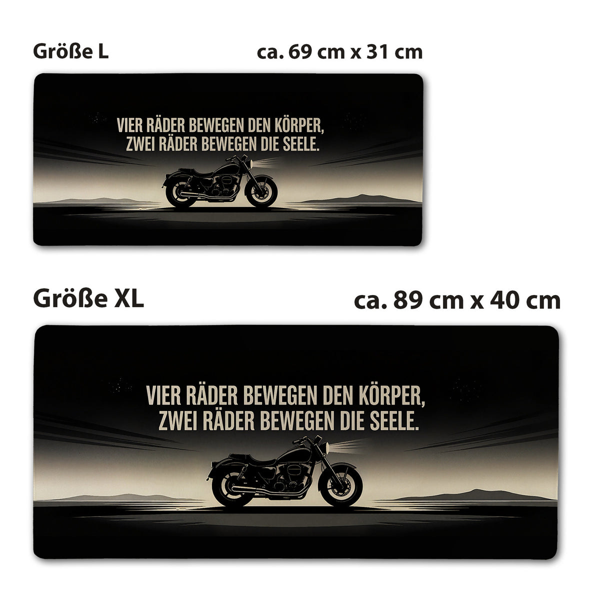 Biker-Motiv Schreibtischunterlage 69x31cm XXL Mauspad mit Spruch für Motorradfans