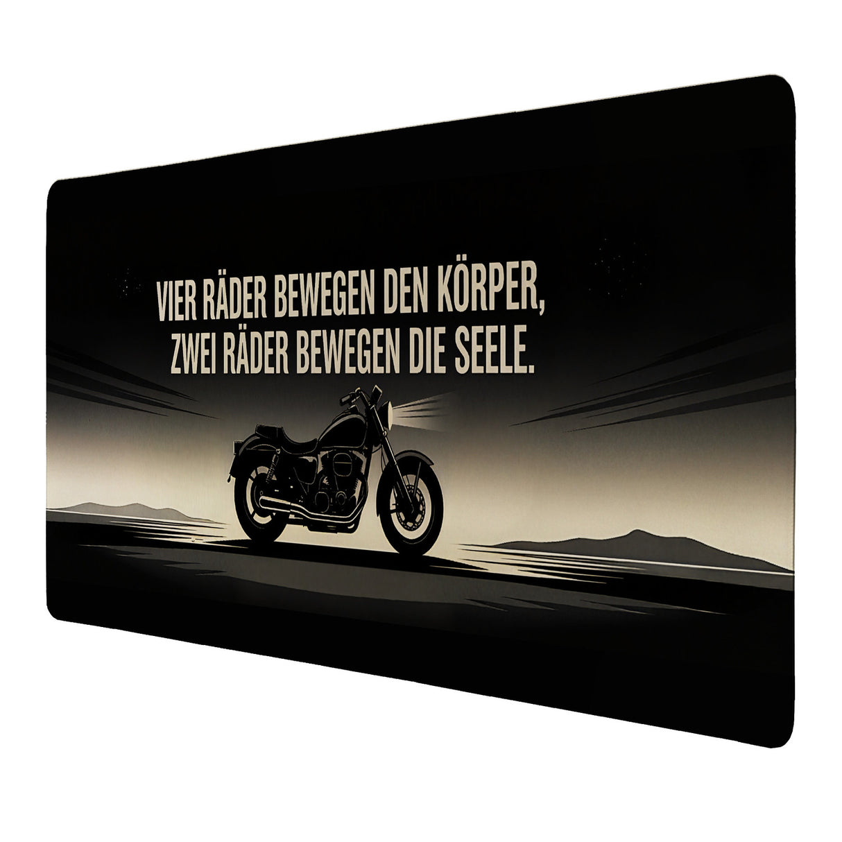 Biker-Motiv Schreibtischunterlage 69x31cm XXL Mauspad mit Spruch für Motorradfans