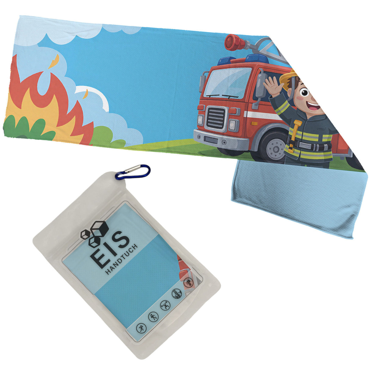 Feuerwehrmann mit Feuerwehrauto Eishandtuch für Kinder