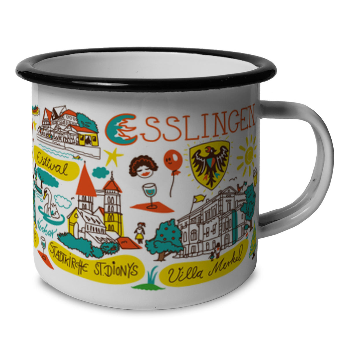 Esslingen Wimmelbild Emaille Tasse