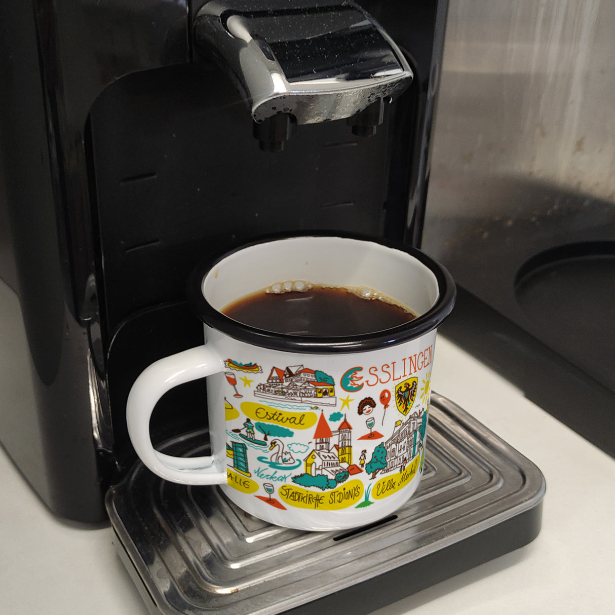 Esslingen Wimmelbild Emaille Tasse