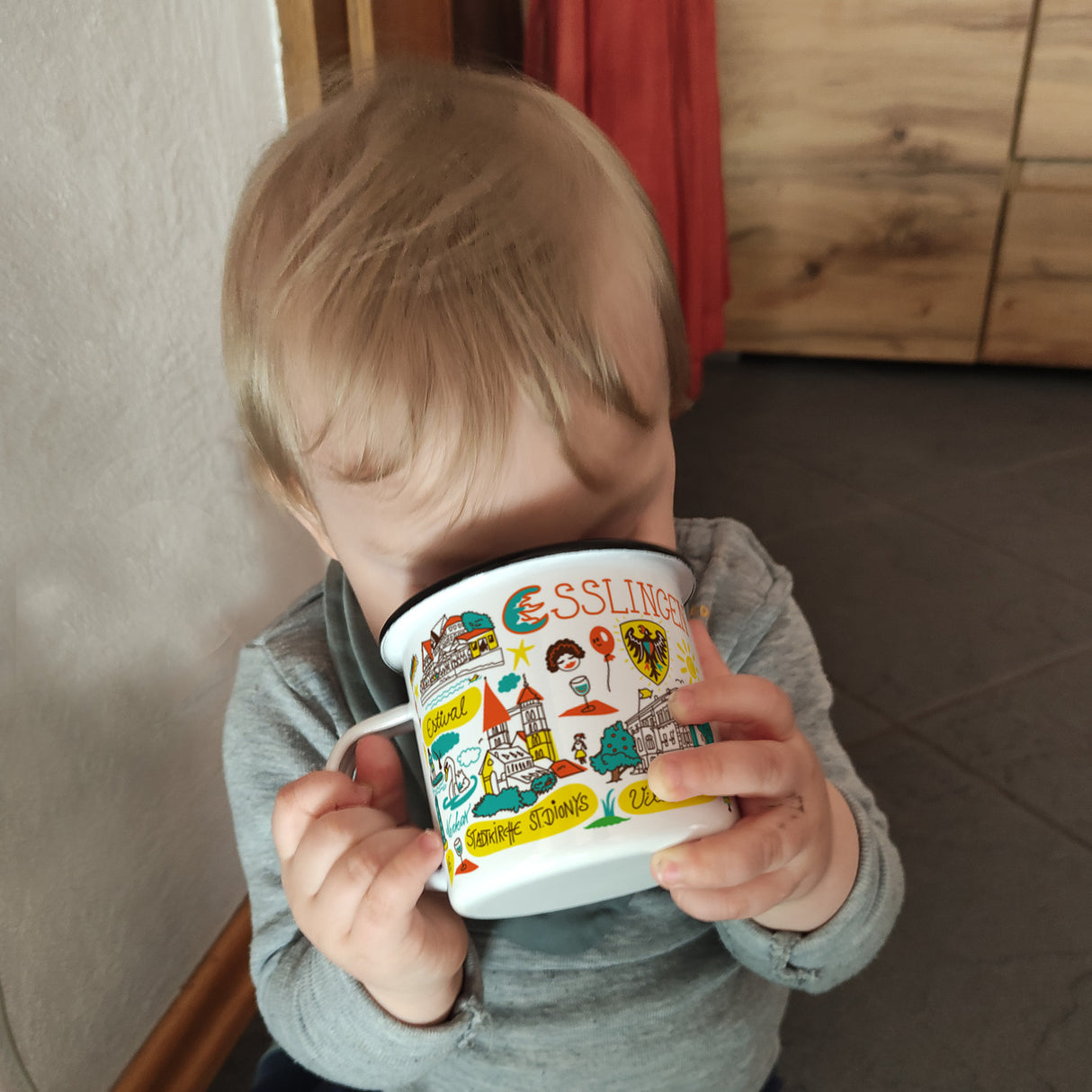 Esslingen Wimmelbild Emaille Tasse