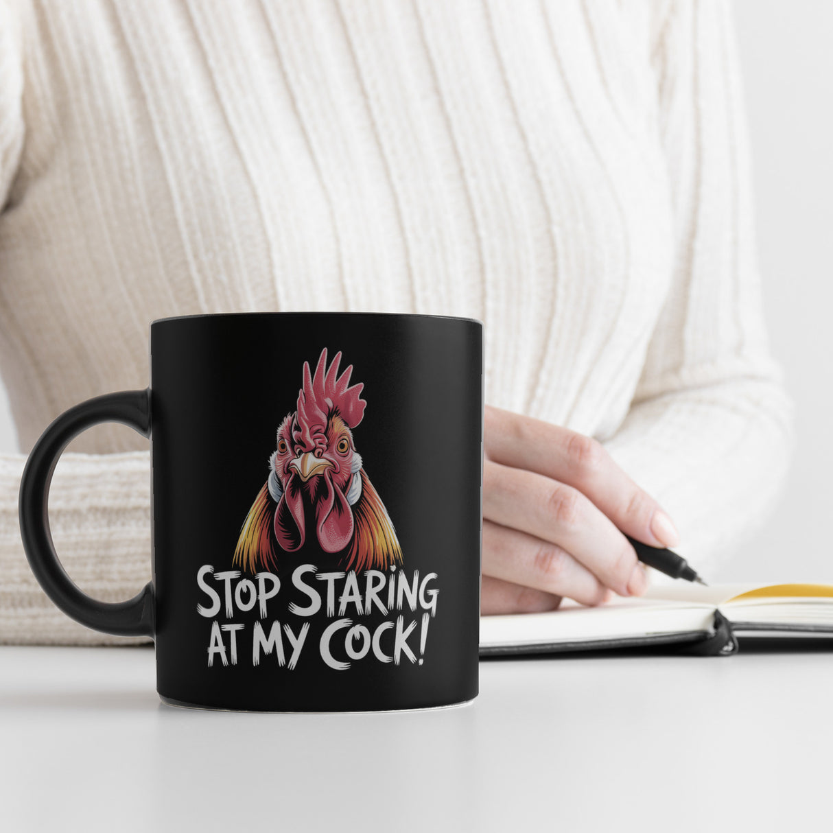 Stop staring at my cock! Tasse mit lustigem Hahn