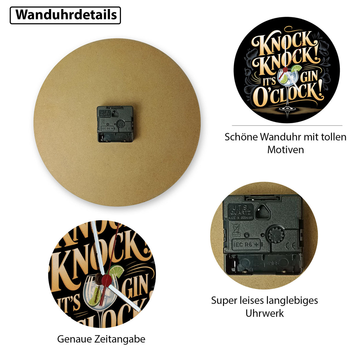 Knock Knock! It's Gin o'clock! Wanduhr