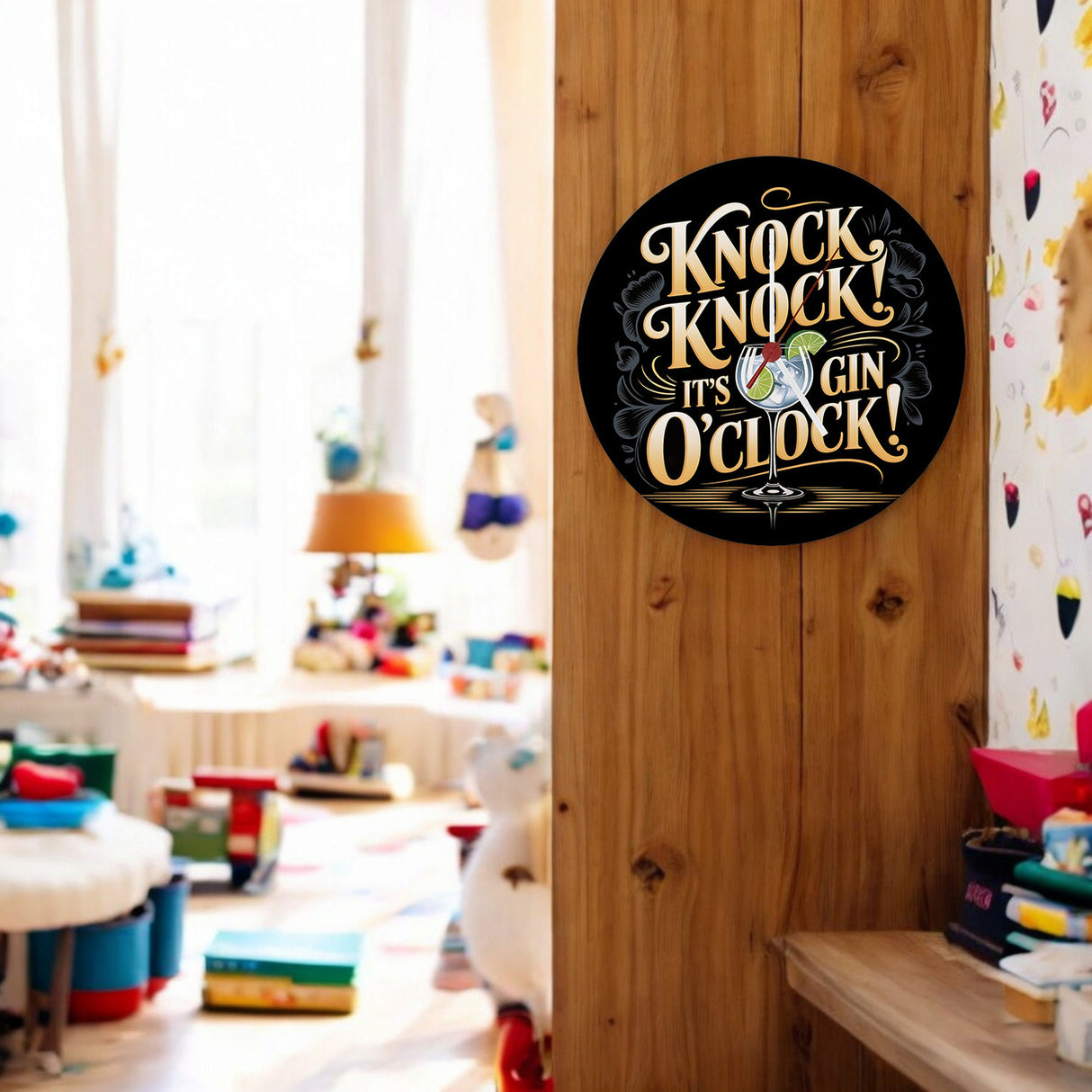 Knock Knock! It's Gin o'clock! Wanduhr