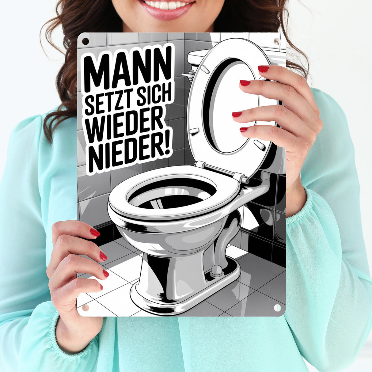 MANN setzt sich wieder nieder! Metallschild in 15x20 cm für die Toilette