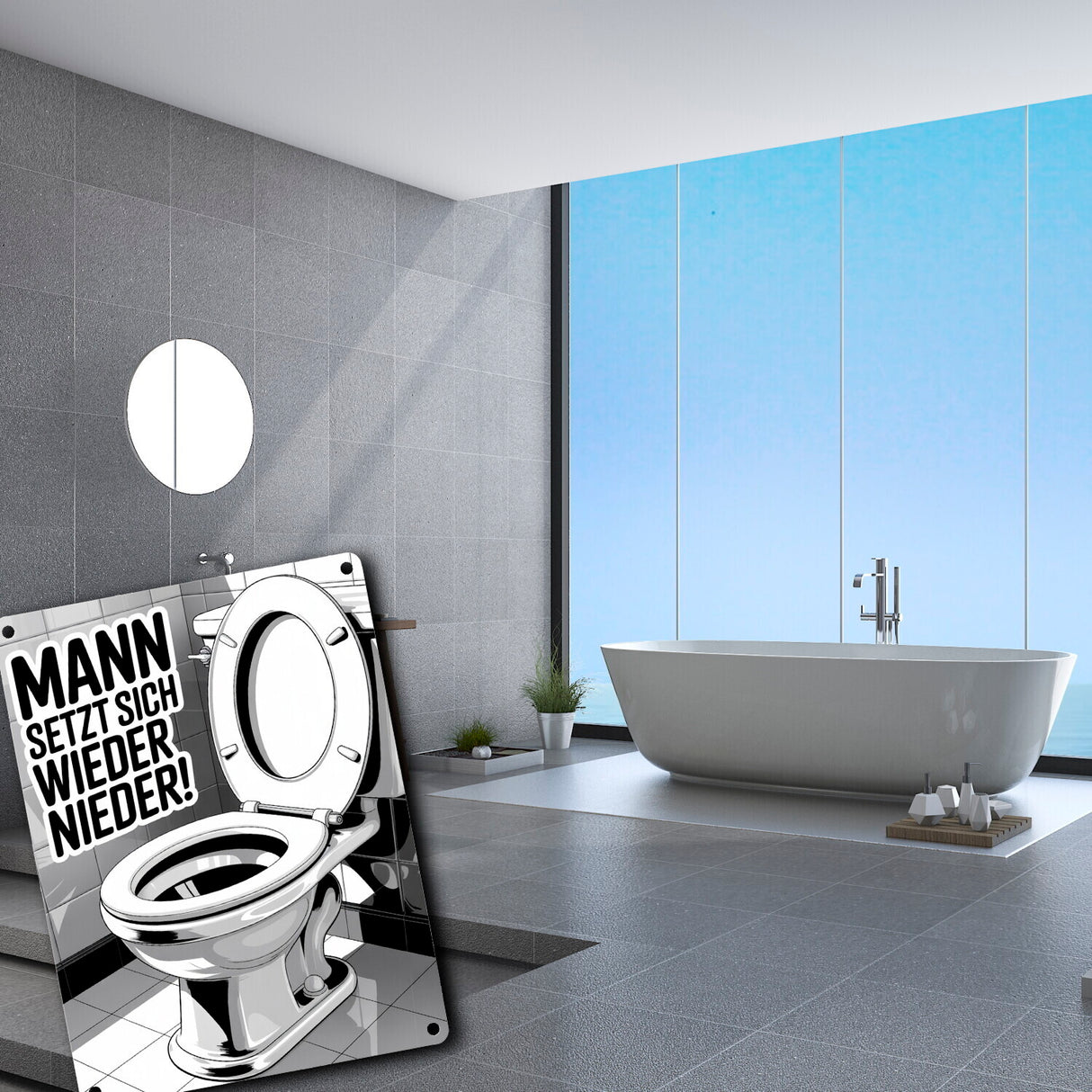 MANN setzt sich wieder nieder! Metallschild in 15x20 cm für die Toilette