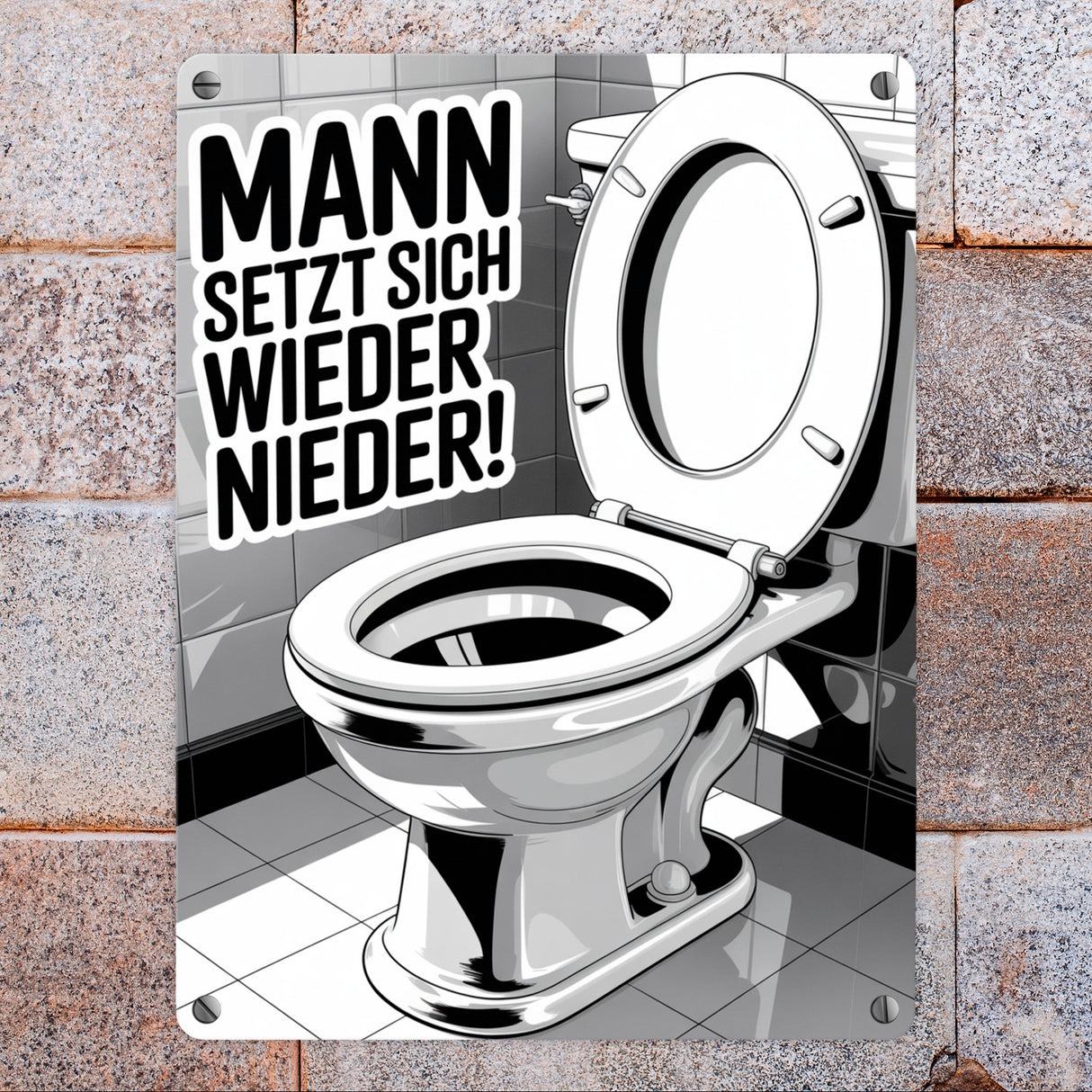 MANN setzt sich wieder nieder! Metallschild in 15x20 cm für die Toilette