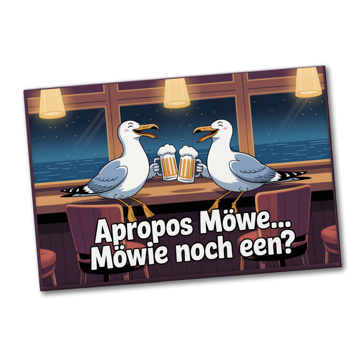 Apropos Möwe... Möwie noch een? Souvenir Souvenir Magnet - mit betrunkenen Möwen