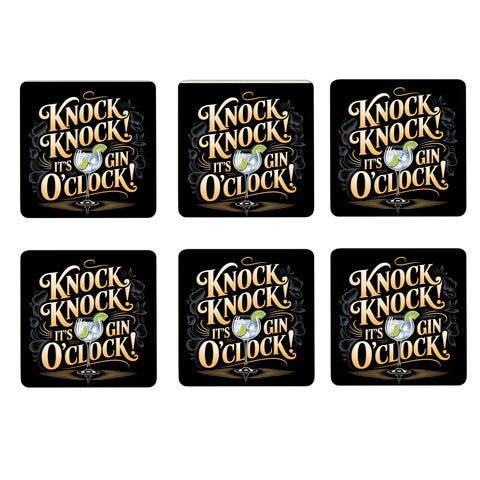 Knock Knock! It's Gin o'clock! 6er Set Untersetzer aus Holz