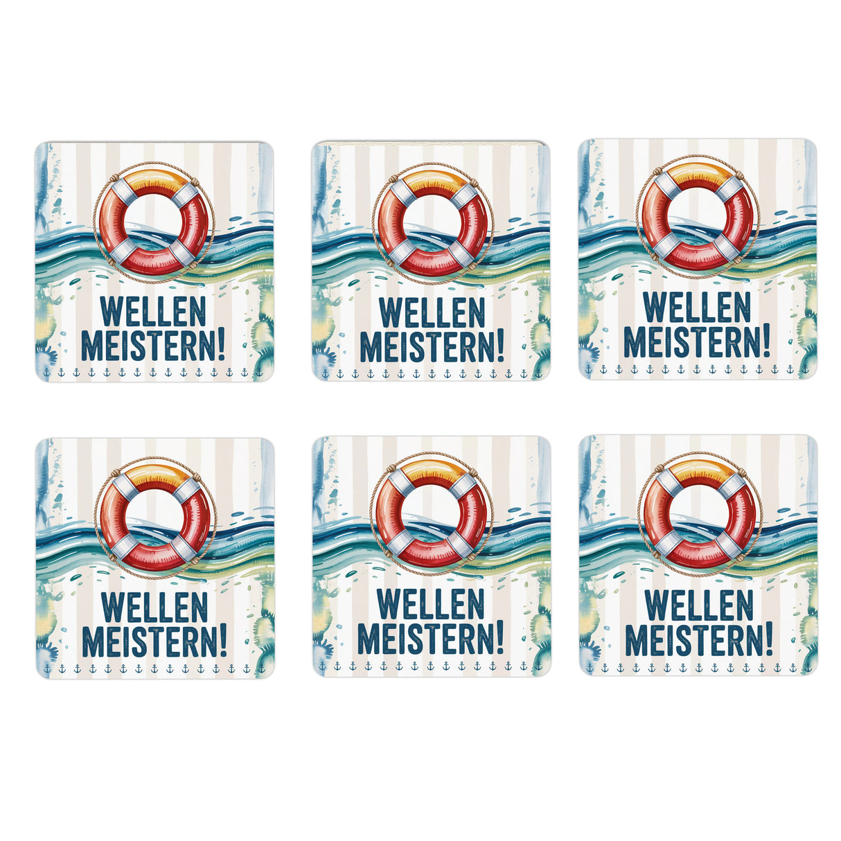 Rettungsring 6er Set Untersetzer aus Holz - Wellen meistern!