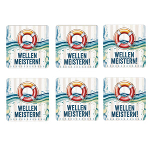 Rettungsring 6er Set Untersetzer aus Holz - Wellen meistern!