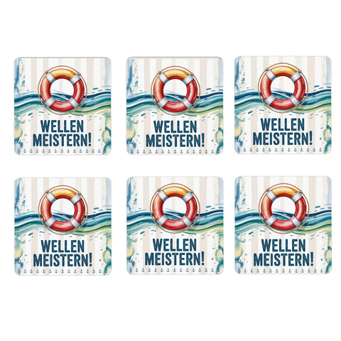 Rettungsring 6er Set Untersetzer aus Holz - Wellen meistern!