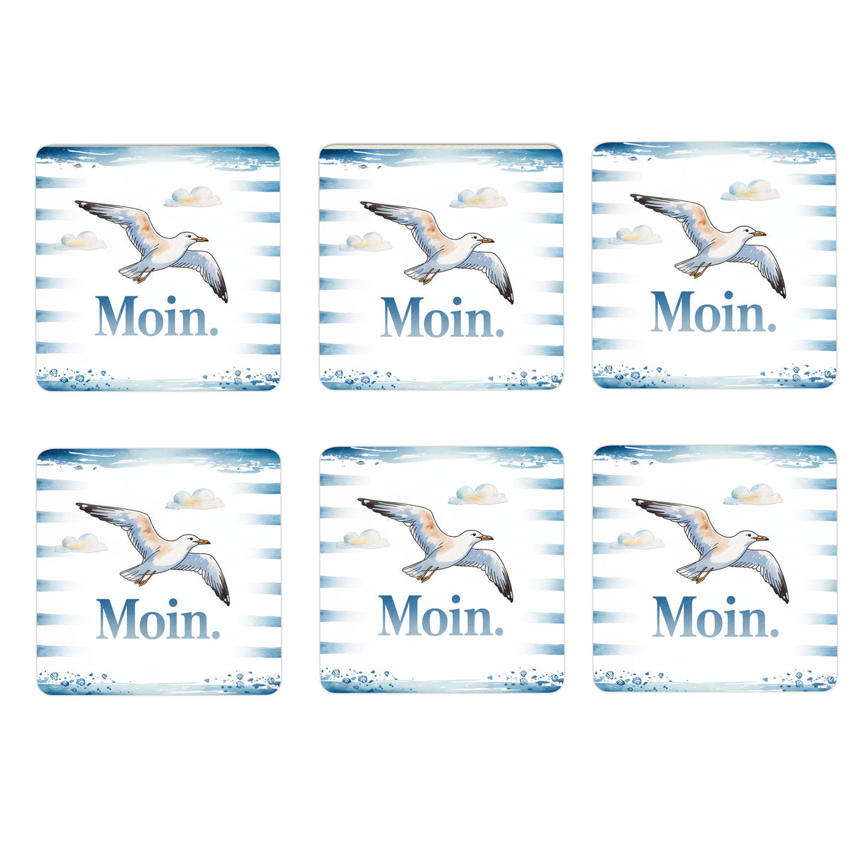 Möwe 6er Set Untersetzer aus Holz - Moin.