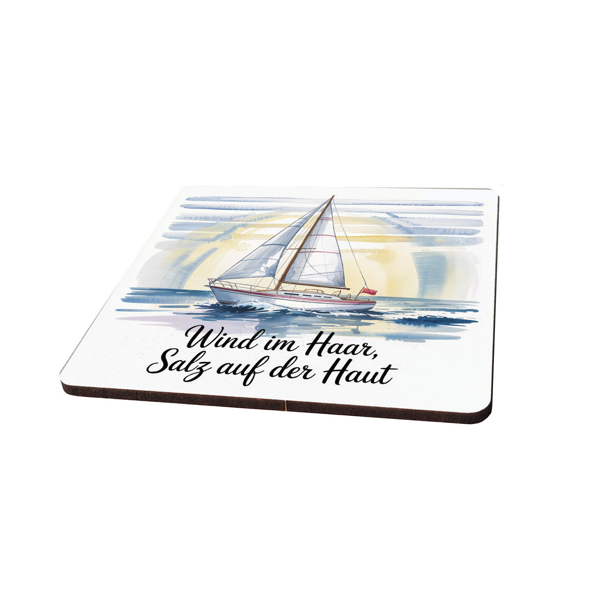 Segelboot 6er Set Untersetzer aus Holz - Wind im Haar, Salz auf der Haut