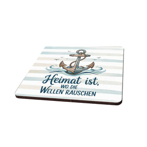 Anker 6er Set Untersetzer aus Holz - Heimat ist, wo Wellen rauschen