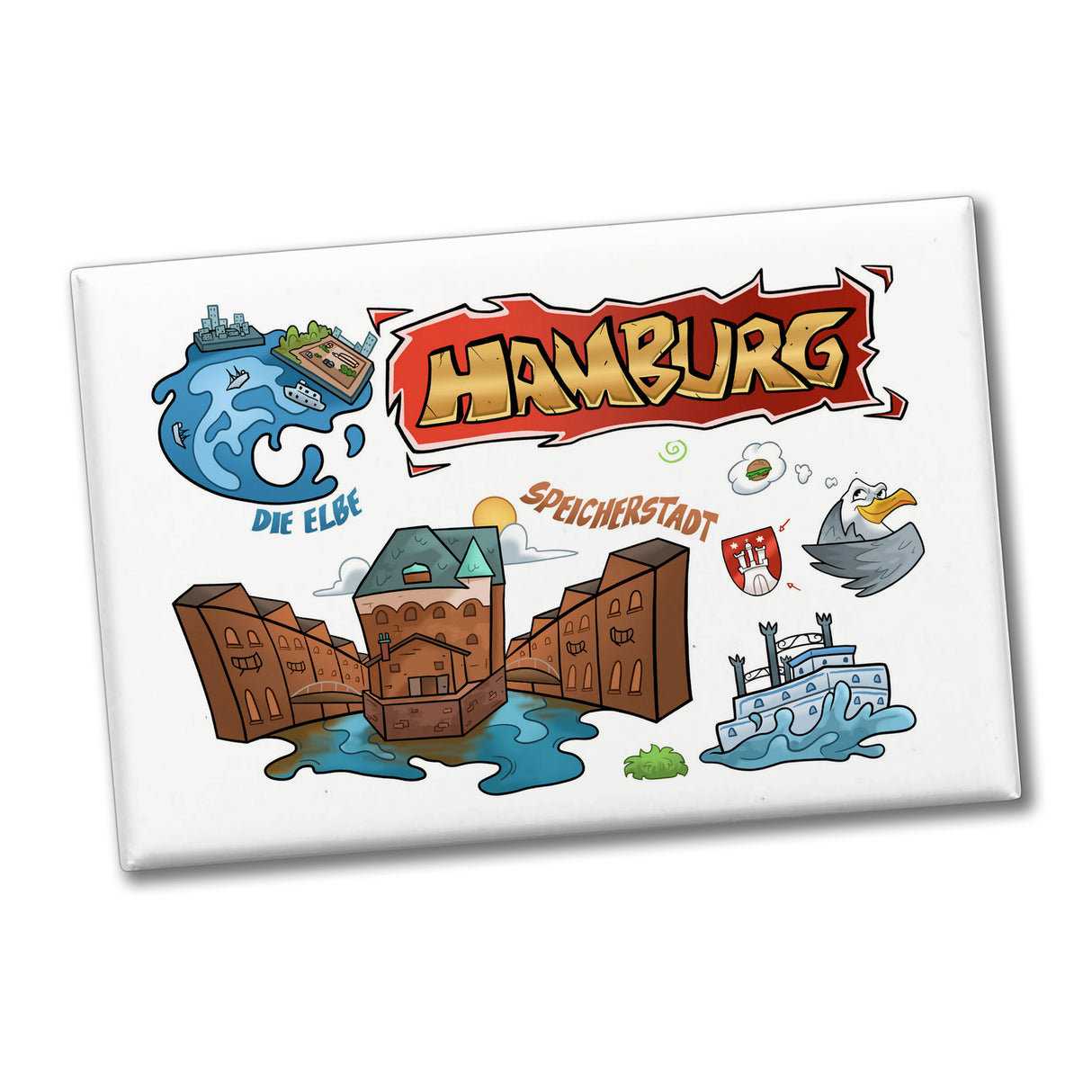 Hamburg Pop Art Comic Souvenir Souvenir Magnet Speicherstadt