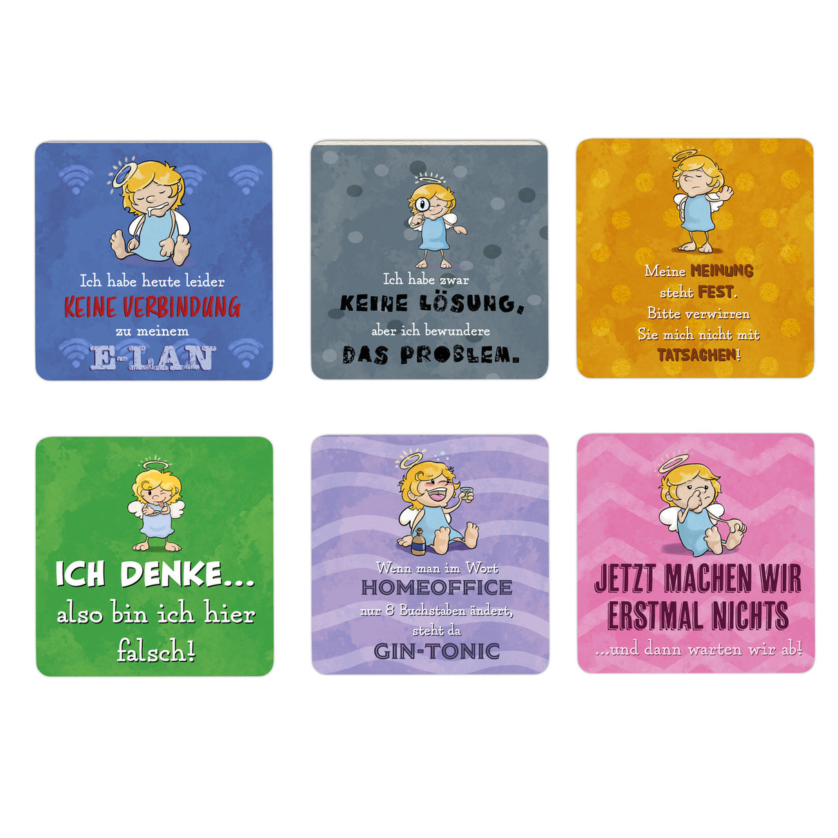 Freche Comic Engel 6er Set Untersetzer aus Holz Volume 2