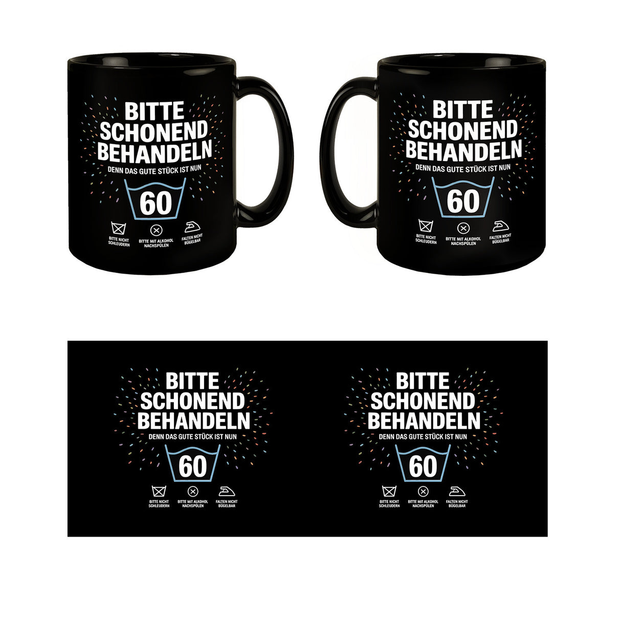 Wäschepflegeetikett Kaffeebecher bitte schonend behandeln wird 60