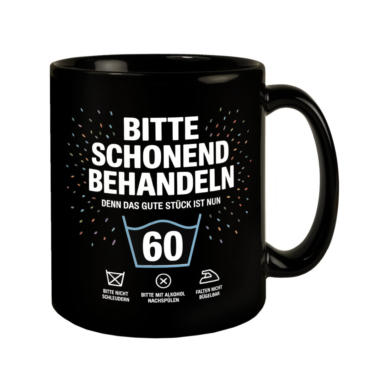 Wäschepflegeetikett Kaffeebecher bitte schonend behandeln wird 60