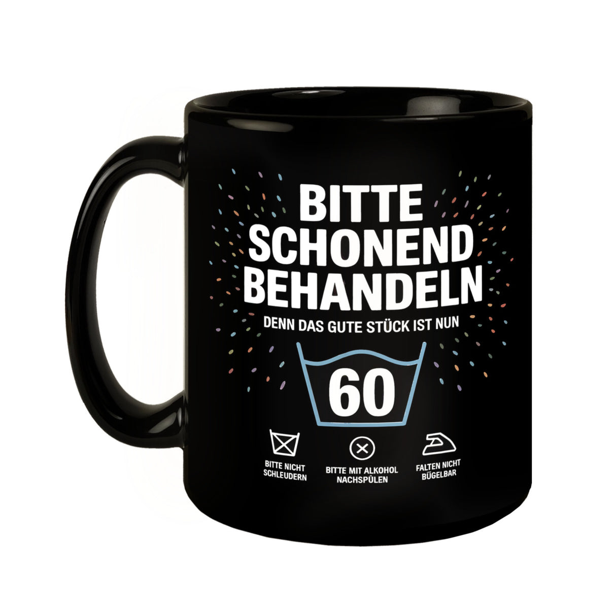 Wäschepflegeetikett Kaffeebecher bitte schonend behandeln wird 60