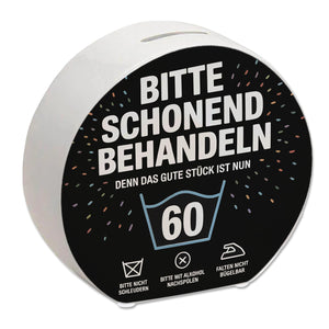 Wäschepflegeetikett Spardose bitte schonend behandeln wird 60