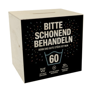 Wäschepflegeetikett Spardose bitte schonend behandeln wird 60