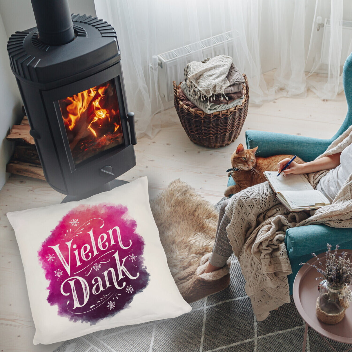 Vielen Dank Aquarelles Blumen Design Kissen
