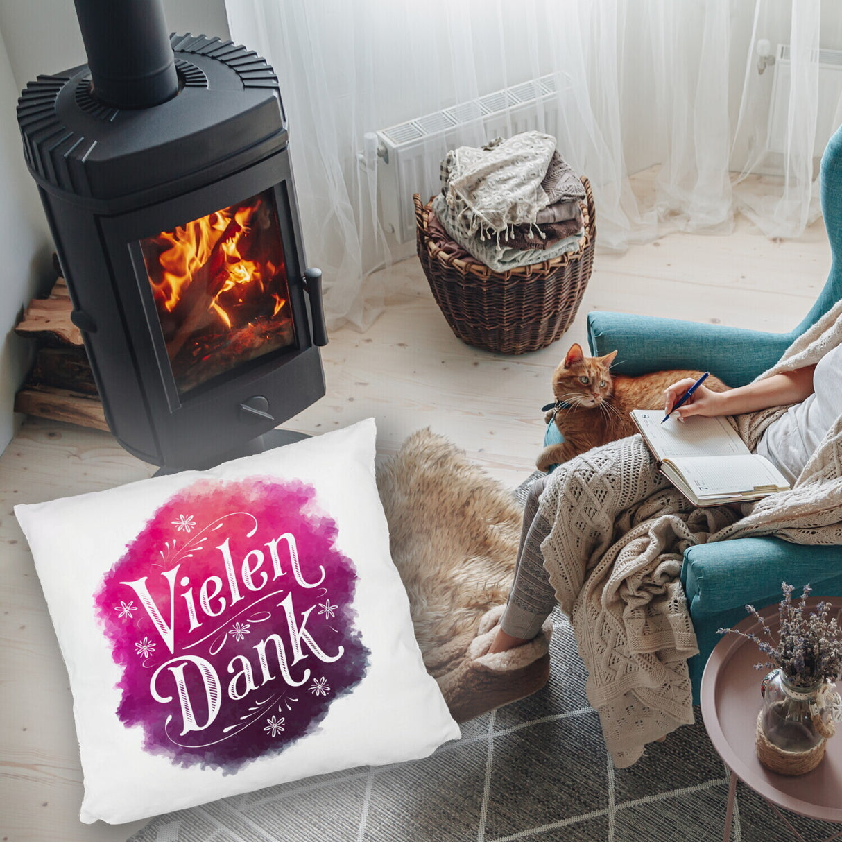 Vielen Dank Aquarelles Blumen Design Kissen