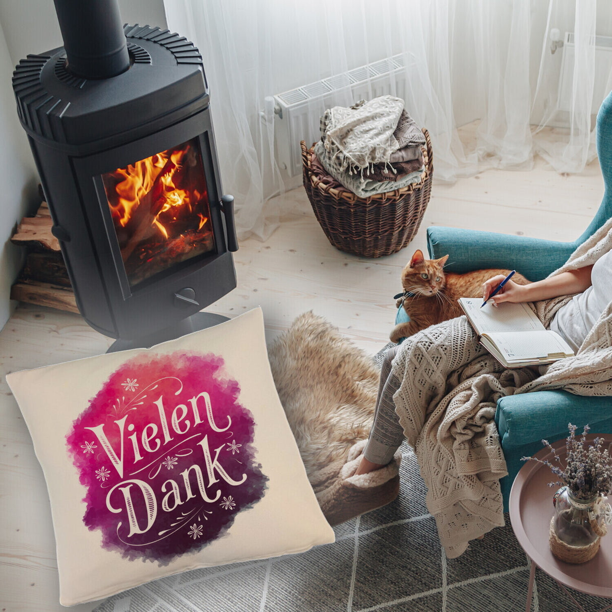 Vielen Dank Aquarelles Blumen Design Kissen