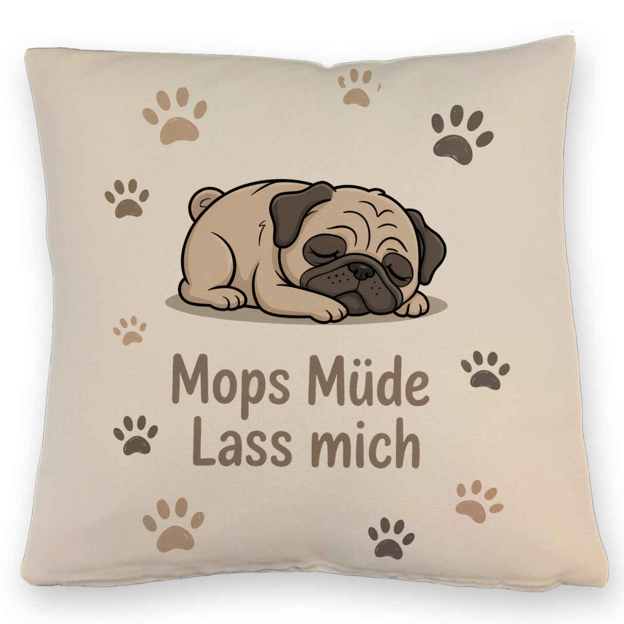 Cartoon Mops Kissen - Mops müde. Lass mich.