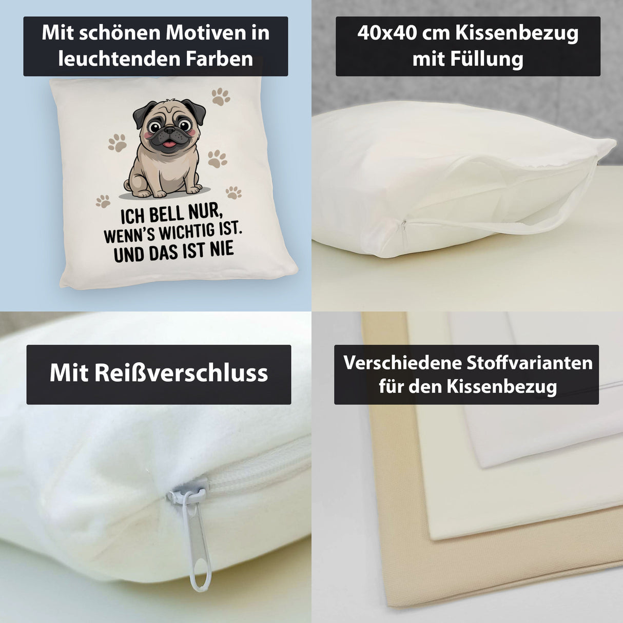 Ich bell nur Mops Kissen Mops Cartoon