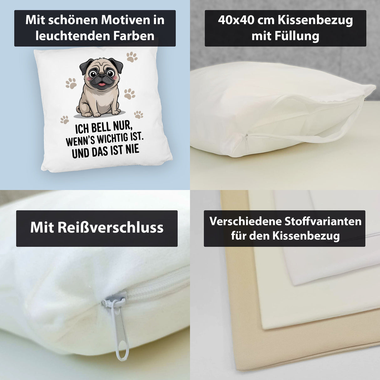 Ich bell nur Mops Kissen Mops Cartoon