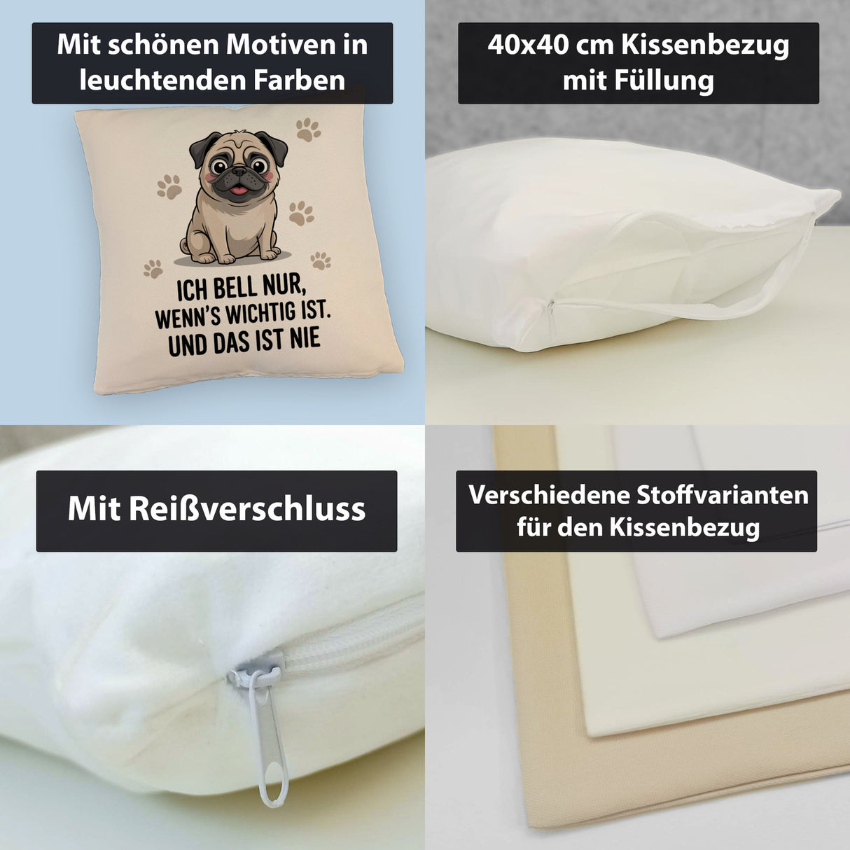 Ich bell nur Mops Kissen Mops Cartoon