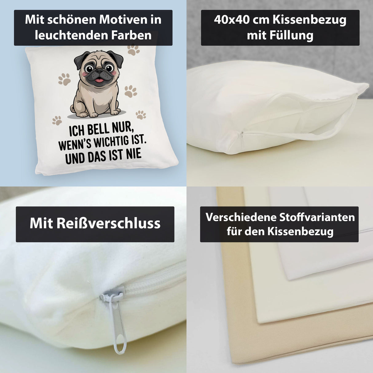 Ich bell nur Mops Kissen Mops Cartoon