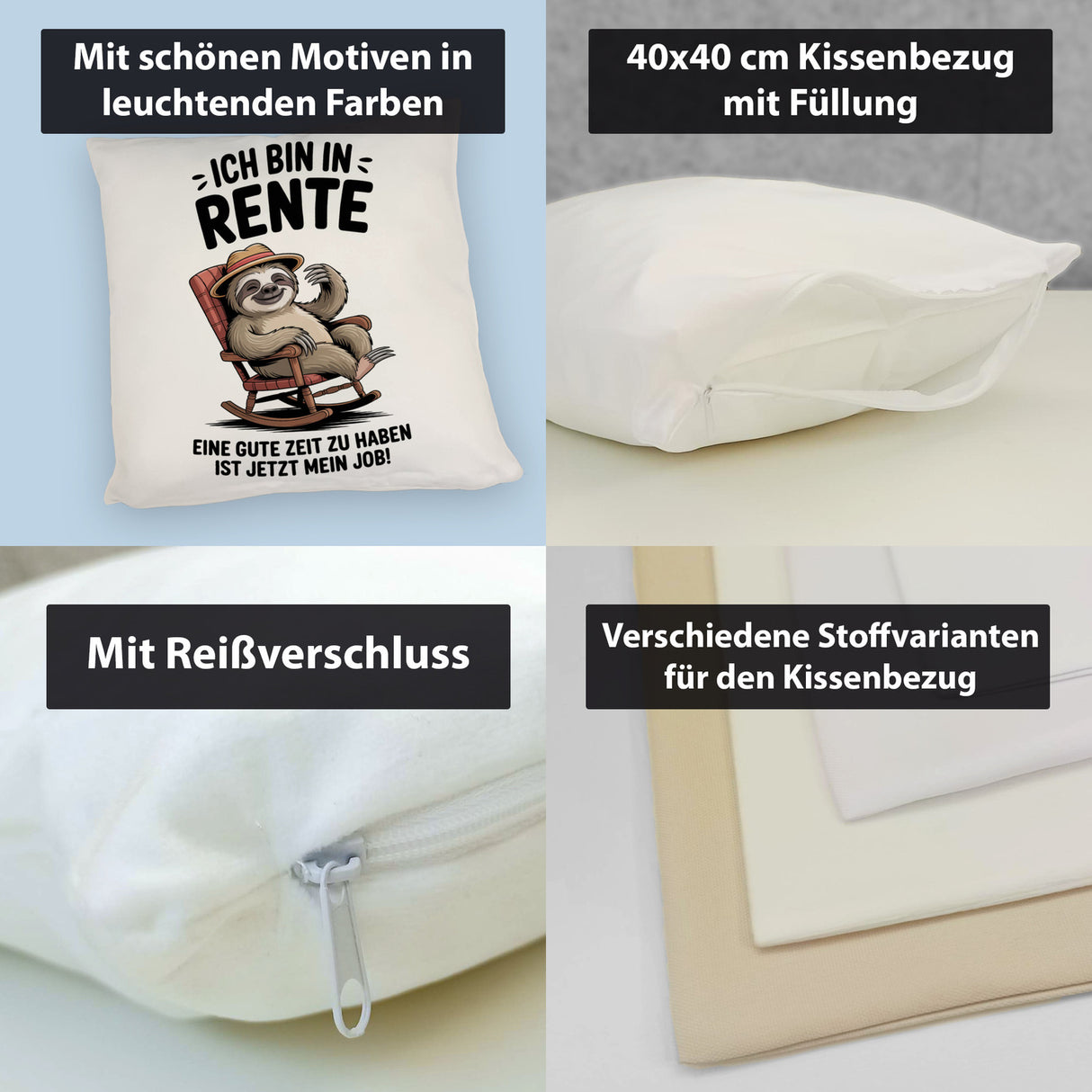 Faultier Ruhestand Kissen für Rentner